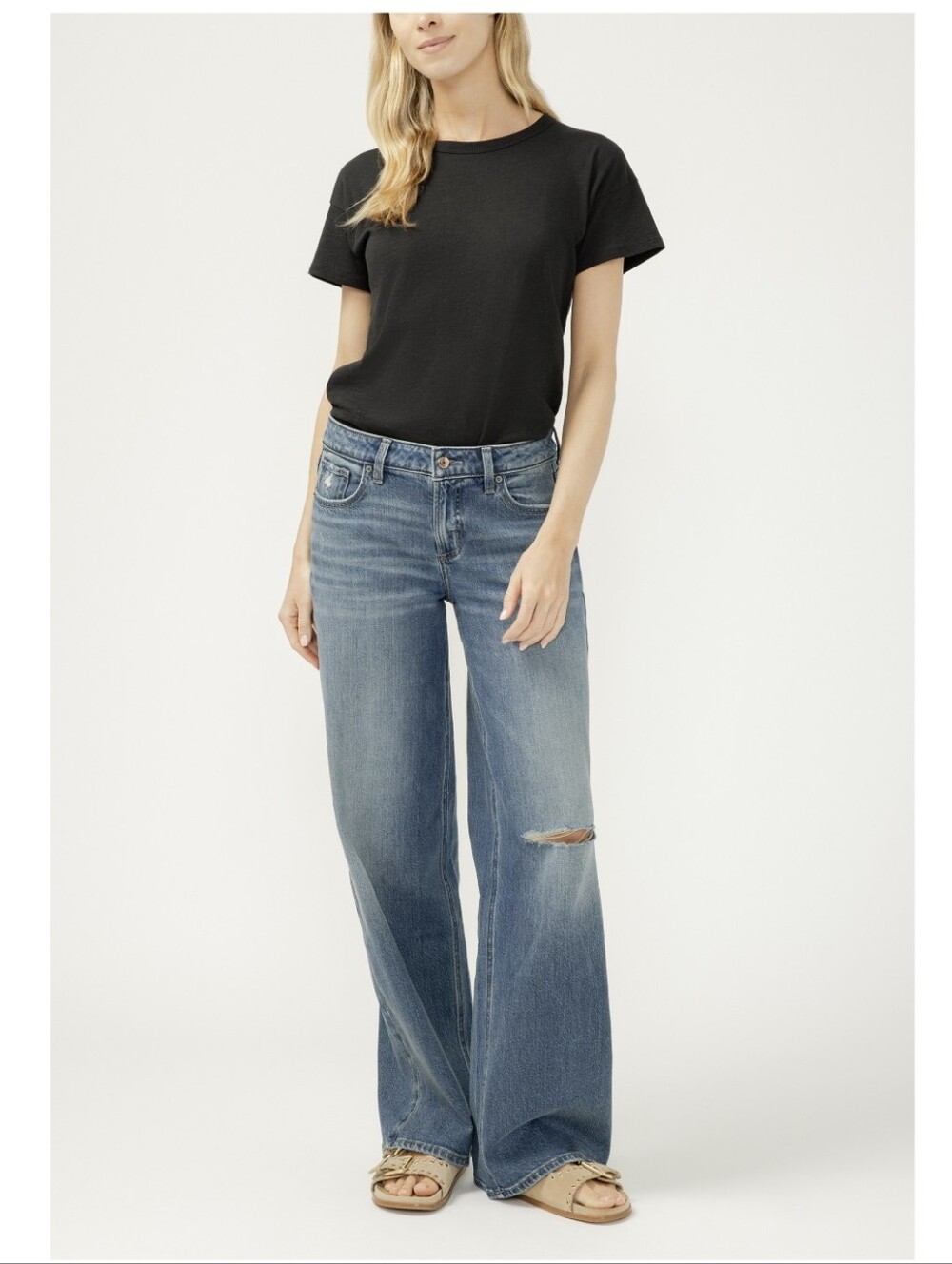Silver Jeans 90s Baggy Dark Blue Distressed Wide-Leg Jeans